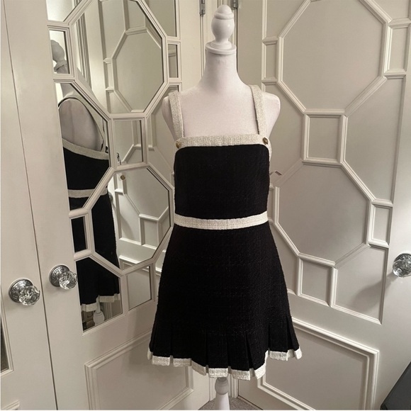 ALICE + OLIVIA Clarine Black White Trim Mini Square Neck Tweed Mini Dress Sz 10 - Picture 8 of 15